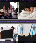 Heavy Duty 2 Pack Sound Dampening Blankets 48x80 Inches with Steel Grommets used by musicians and workers for noise control.