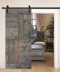 36 Inch By 84 Inch S Series DIY Barn Door With 6.6 Ft Hardware Kit In Smoky Gray installed in doorway, sliding open.