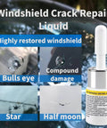 Pro Grade Windshield Crack Repair Kit Four Pack With Enhanced Injection Head And Suction Cup showing repair types like bull's eye and star.