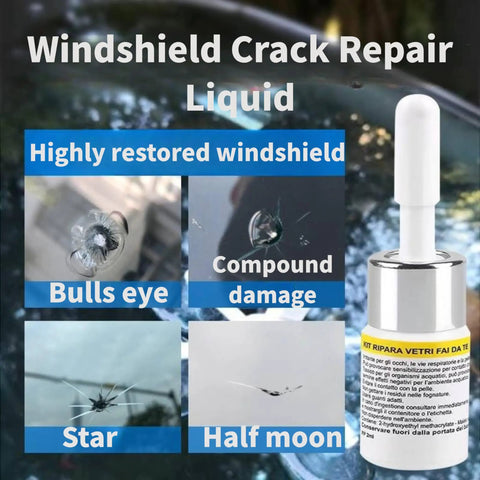 Pro Grade Windshield Crack Repair Kit Four Pack With Enhanced Injection Head And Suction Cup showing repair types like bull's eye and star.