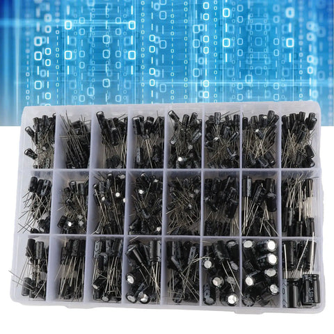 Must-Have 630Pcs Aluminum Electrolytic Capacitor Kit With 24 Values And High Precision For Repairs arranged in clear storage box.