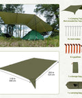Big Ol 17x10 Ft Camping Tarp Shelter Waterproof UV-Resistant Rain Fly For Hammocks And Tents set up with green tent in forest