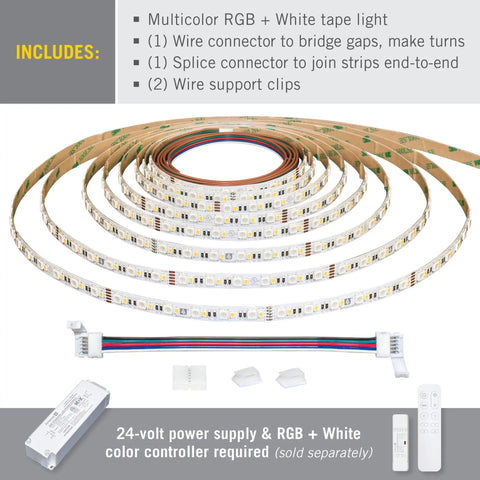 RibbonFlex Pro Multi Color And White LED Tape Light With 60 And 60 LEDs Per Meter 32.8 Ft 10 M coiled with accessories
