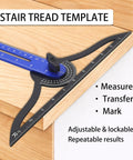 Solid Build Stair Tread Template Tool With Hella Precise Six Fold Measuring Jig for measuring angles on wood surfaces.