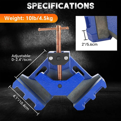 Two Pack Cast Iron Welders Angle Clamp Set for Heavy Duty Two Axis 90 Degree Right Angle Welding Clamp Self Centering Jig Fixture in blue