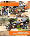 Hardcore Mini Circular Saw Kickin Up Smooth Cuts With 5.8 Amp Motor And 3500 RPM Speed features depth adjustment cutting through wood.