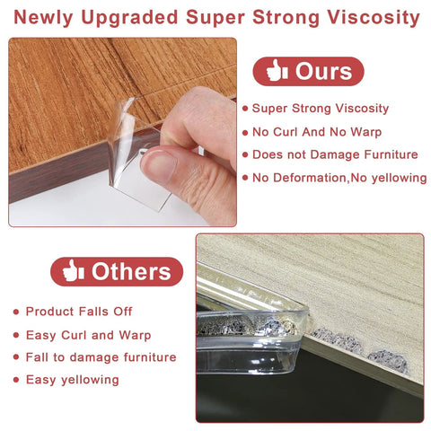 Using Rock Solid Clear Corner Protectors For Baby Proofing Hella Tough Soft Edge Guards on wooden furniture with super strong adhesive.