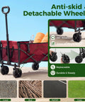 Collapsible Wagon Cart With 67L Storage And 220 Lb Weight Capacity Heavy Duty Folding Utility Wagon With detachable wheels