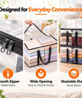 Heavy Duty Clear Storage Bins 2 Pack Extra Large Clothes Organizers With Lids, showing smooth zippers and wide openings for easy access.
