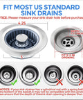 Sink drain strainer, front view, silver stainless steel, 3-in-1 basket, fits 3.5 in US standard sink hole