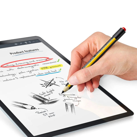 No Plug Needed Jumbo Digital Stylus Pen With Eraser For Touchscreens, illustrating smooth writing on a tablet with ergonomic grip.