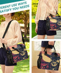 Woman holding Skeleton Cowboy Desert Red Large Cooler Bag for Women Portable Leakproof Insulated Lunch Tote with shoulder straps.