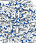 3 1/4 Inch White With Blue Stripes Plastic Golf Tees Bulk Pack Of 100 High Visibility Durable Tees With Six Prong Cup