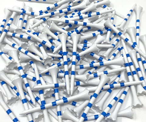 3 1/4 Inch White With Blue Stripes Plastic Golf Tees Bulk Pack Of 100 High Visibility Durable Tees With Six Prong Cup
