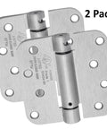 Four Inch Spring Loaded Self Closing Hinges With Five Eighth Inch Radius Corners Heavy Duty For Interior Or Exterior Doors Quiet Auto Close Action Two Pack Satin Nickel Finish Adjustable Closing Force Fits Doors One And Three Quarters Inch Thick