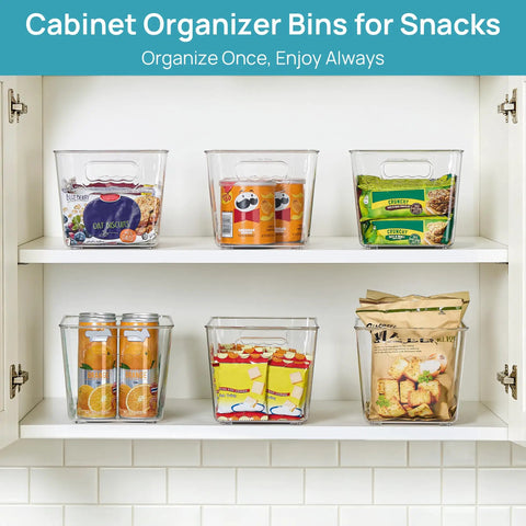 Clear Storage Bins With Handles Six Pack For Pantry Organization And Storage Plastic Bins For Fridge Cabinet Kitchen