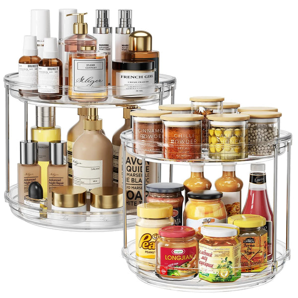 Two-Tier Lazy Susan Organizer for Narrow Cabinets ✓