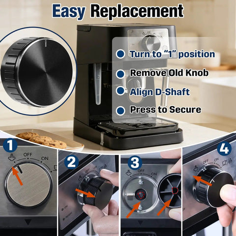 Premium Aluminum Knob Replacement For Stilosa EC260BK Espresso Machine, Easy Turn Dial, Smooth Mode Selection, Durable Black Alloy Exterior, Direct Replacement For Precise Controls And Reliable Brewing