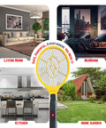 Electric Fly Zapper Racket Battery Operated Bug Killer Handheld Pest Control For Mosquitoes And Insects Indoor And Outdoor Use 44 Cm Long 17 Cm Wide Safe 3 Layer Mesh Design in various indoor and outdoor settings.