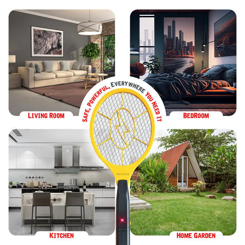 Electric Fly Zapper Racket Battery Operated Bug Killer Handheld Pest Control For Mosquitoes And Insects Indoor And Outdoor Use 44 Cm Long 17 Cm Wide Safe 3 Layer Mesh Design in various indoor and outdoor settings.