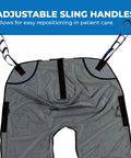 Full Body Mesh Commode Sling Patient Aid Designed For Hoyer Lifts With Four Positioning Straps, featuring adjustable handles for easy repositioning.
