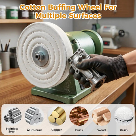 8 Inch Heavy Duty Cotton Buffing Wheels 2 Pack 50 Ply For Bench Grinders polishing stainless steel on a bench grinder.