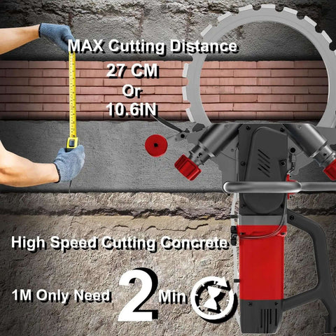 Beast Mode 8800W Brushless Wall Chaser Concrete Cutter measuring 27 CM cutting distance for precise channel routing.