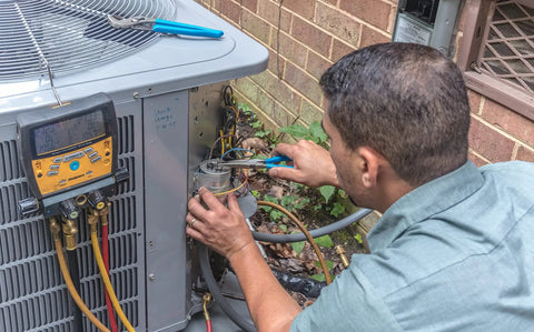 A technician uses 8 Inch Long Nose Pliers For Precise Grips And Craftwork, Heavy Duty Pro Grade Tool With Ergonomic Blue Handle on HVAC system.