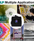 Collage showing ELP 16MP USB Webcam With 180 Degree Fisheye Wide Angle Lens IMX298 Sensor for photos, drawings, textiles, signage, printing.