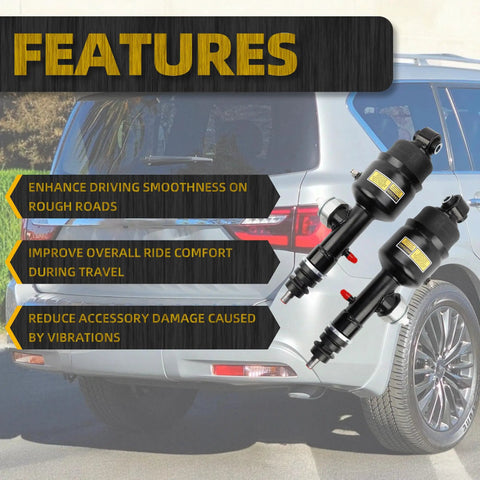 Rear Hydraulic Air Suspension Shock Absorber Strut Set For Infiniti QX56 2011 2013 And QX80 2014 2023 Left And Right Replacement 56210 1LA4A 56211 1LA4A Plug And Play Easy Install with vehicle background and feature details