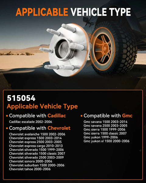 2Pcs 515054 Front Wheel Bearing Hub Assembly 2WD Only 6 Lug With ABS For Chevy Silverado 1500 Tahoe Avalanche Suburban