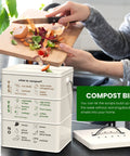 Kitchen Compost Bin Set With 1 Gallon Indoor Countertop Bin And 8 Gallon Outdoor Worm Bin Includes Lid Gardening Gloves And Jute Blanket For Easy To Set Up Garden Compost System, with hands adding vegetable scraps.