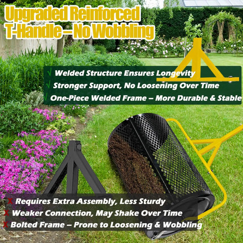 30 Inch Wide Manual Spreader With 26 Gal Capacity For Lawn Care Fertilizer Mulch Topsoil Manure And Grass Seed Pro Grade Heavy Duty Build Fast Coverage Stable T Handle For Big Yards And Garden Projects, upgraded T-handle.