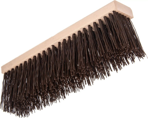 Heavy Duty Industrial Floor Sweep Head, 18 Inch Street Broom With Battle Ready Crimped Bristles on wooden base.