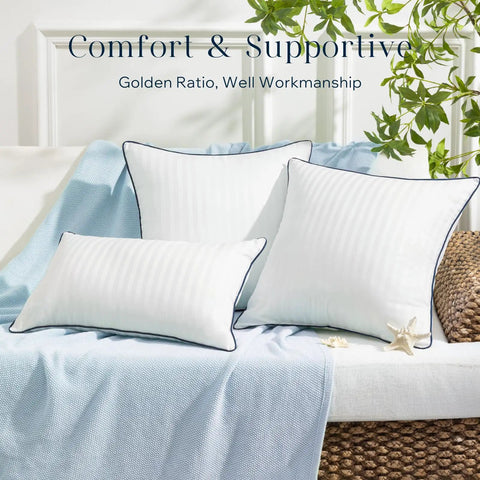 Outdoor Pillow Inserts 18x18 Inch Waterproof Striped With Reinforced Piping Pack Of 2 For Patio Furniture And Garden Decor