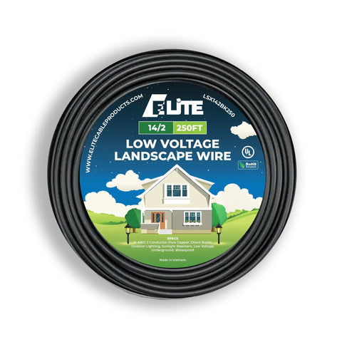 Low Voltage Landscape Wire 14 AWG 2 Conductor Direct Burial Outdoor 250ft Pure Copper UL Listed For Reliable Outdoor Lighting Setup And Smooth Signal Transmission