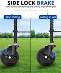 4 Inch Spring Loaded Gate Caster Wheel With Side Brake, Heavy Duty Gate Wheel For Outdoor Wooden, Fence And Metal Tube Gates, 360 Degree Swivel, Shock Absorbing Spring, 220 Lb Capacity, Black, 1 Pack, demonstrating brake in use
