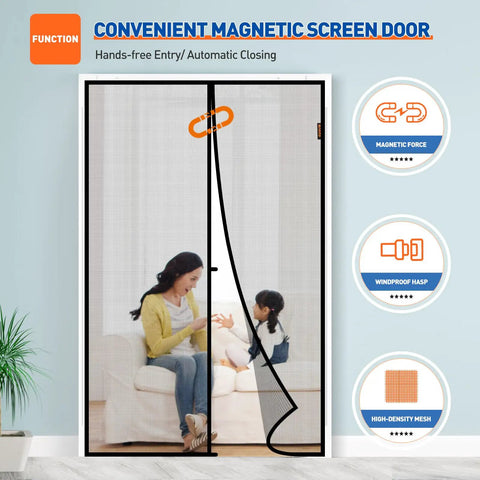 Magnetic Screen Door For 72 By 96 Inch Opening Fits 74 By 97 Screen Heavy Duty Fiberglass Mesh with Hands Free Entry showing mesh view