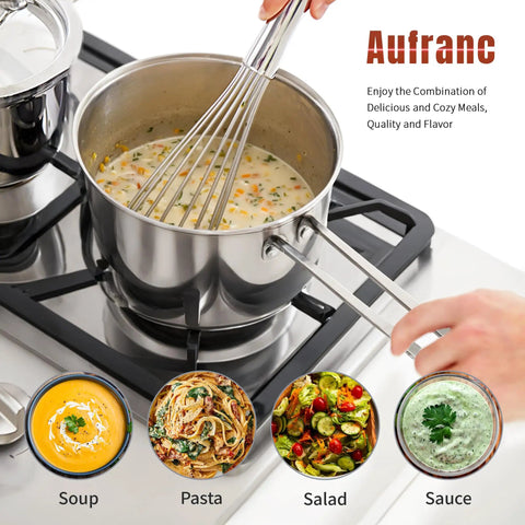 Cooking soup in stainless steel pot from Stainless Steel 6-Piece Nonstick Cookware Set With Lids For Induction, Electric, And Gas Stovetops, Dishwasher Safe, Chef-Grade 3-Ply Pots And Pans For Even Heating And Easy Cleanup