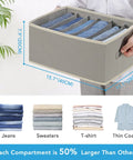 Person holding Three Pack Large Size Wardrobe Organizer With Six Large Grids Space Saving Stackable Closet Storage Bin in gray, filled with jeans.
