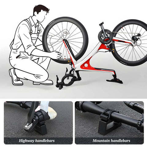 1 Pair Bike Handlebar Bracket Clamp For 29 To 34mm Bars, non-slip lightweight mount in use on road bike stand, maintaining stability