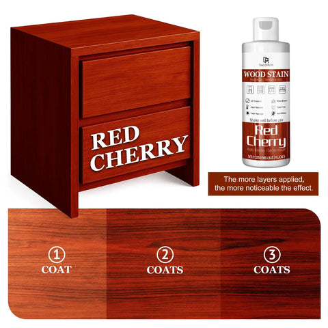 Red Cherry Wood Stain Water Based Matte Finish Fast Drying Formula For Indoor Outdoor Furniture And Cabinets Low Odor Non Toxic Killer Coating No Sweat Diy Job Total Hit applied on a modern bedside table.