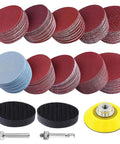 Pro Grade 2 Inch Sanding Discs Kit With Hook And Loop Backing Pad And One Quarter Inch Shank, 300 Pcs Grit Range 80 To 3000, Includes Two Soft Sponge Buff Pads For Drill Grinder Rotary Tools showing discs and accessories