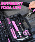 Person using TPR grip pliers from Pink 40 Piece Home Go-To DIY Tool Set With Plastic Toolbox Case Chrome Vanadium Hand Tools Kit