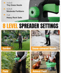 Battery Powered Fertilizer And Seed Spreader For Lawns And Driveways, 7.2V Rechargeable Tool With 8 Level Dispersion Settings