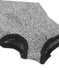 Heavy Duty Cut Resistant Arm Sleeves With Thumb Hole Built Tough As Nails For Welding And Gardening Straight Up Anti Cut Guard Gear For Mechanics And Site Work Premium Forearm Sleeves close-up showing grey woven fabric and thumb loop.