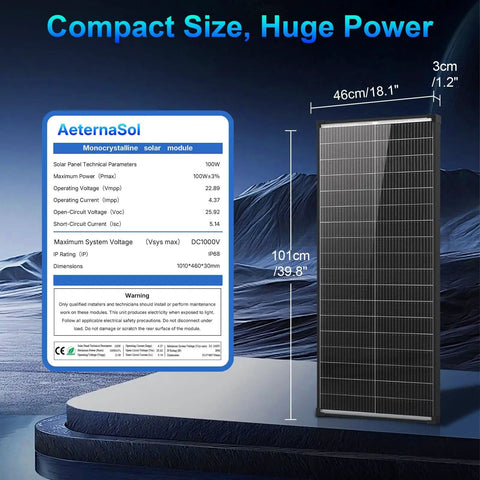 Beefy 100W Bifacial Solar Panel N Type 12V 18BB 25 Percent High Efficiency A Plus Monocrystalline Cell IP68 Waterproof specifications