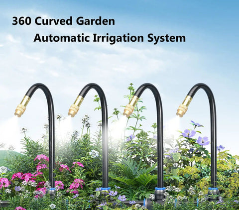 360 Degree Curved Garden Automatic Irrigation System With Adjustable Nozzles And Water Saving Design in flower bed