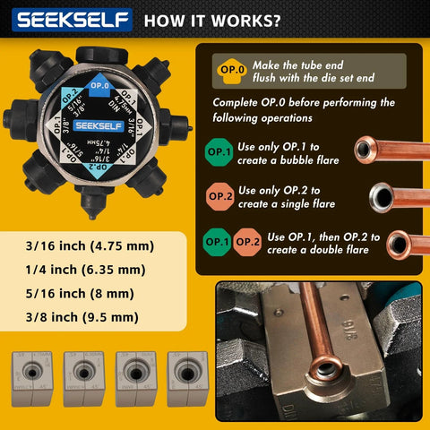 SEEKSELF brake line flaring tool kit, black, four dies for 3/16–3/8 in tubing