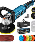 Beast 1600W Rotary Buffer Polisher for Cars and Boats with 7 Inch and 6 Inch heads, 7 variable speeds, detachable handle, accessories shown.